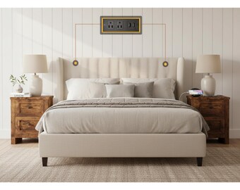 Set of 2 Farmhouse Nightstands with Charging Station, Rustic Wood Bedside Tables Drawers USB