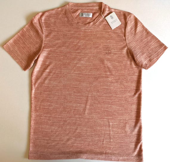 Brunello Cucinelli, Vintage BRUNELLO CUCINELLI Mens Salmon Color Linen T-Shirt size M,L,2XL,3XL