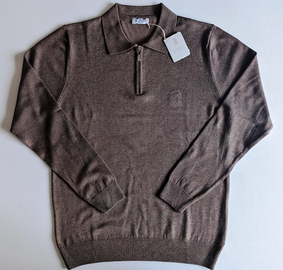 Brunello Cucinelli, Vintage BRUNELLO CUCINELLI Mens Vizon Color 14 Zip Knit Sweater size M,L,XL,2XL,3XL