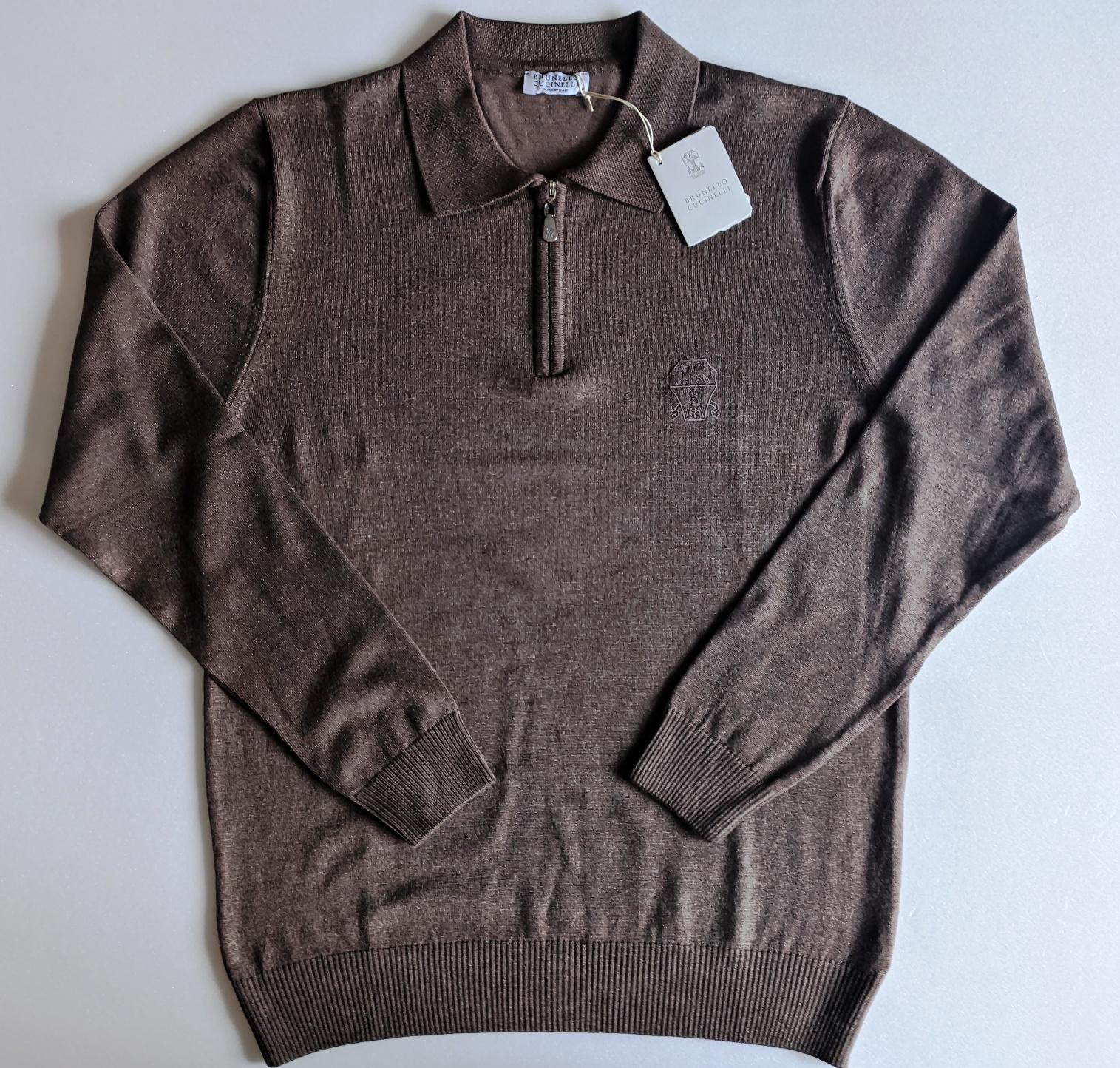 Brunello Cucinelli, Vintage BRUNELLO CUCINELLI Mens Vizon Color 14 Zip Knit Sweater size M,L,XL,2XL,3XL