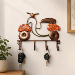 Handmade Metal Scooter Key Holder Wall Mount | Vintage Bike Key Rack | Durable Metal Wall Hooks | Entryway Key Organizer |Rustic Home Decor