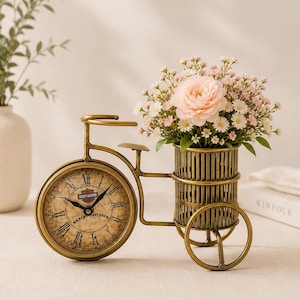 Vintage Bicycle Clock Planter, Rustic Flower Holder, Farmhouse Table Decor, Unique Gift Idea