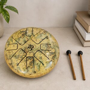 World Map Steel Tongue Drum 6 Inch| Cast Aluminum Musical Instrument | Yoga, Mindfulness & Sound Therapy