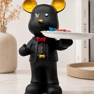 Black Bear Butler Tray Statue, Modern Candy Holder Figurine, Luxury Home Decor Accent