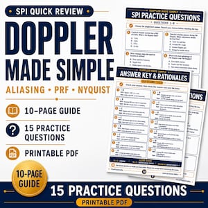 Könnte beinhalten: Ein 10-seitiger SPI-Kurzleitfaden mit dem Titel Doppler Made Simple, der Übungsfragen, Antwortschlüssel und Begründungen enthält. Diese Bildungsressource umfasst 15 Übungsfragen und ist als druckbares PDF-Dokument formatiert.