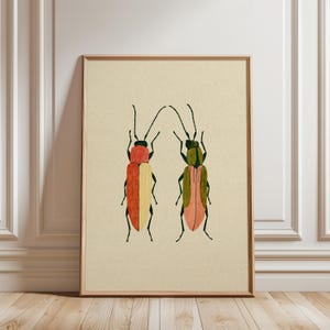 Escarabajos vintage enfrentados, lámina decorativa retro de naturaleza para imprimir (descarga digital)