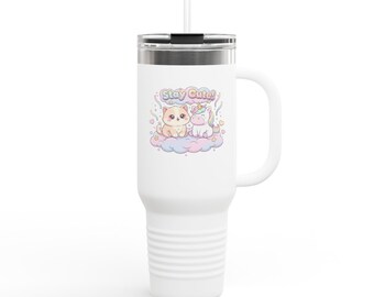 Taza de viaje térmica de 40 oz con diseño de animales pastel Stay Cute