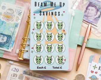Alien Savings Challenge UK | Laminated Tracker | Cash Stuffing Binder Insert | Money Saving Chart