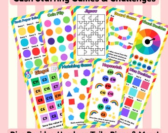 Fun Games Savings Challenge UK | Laminated Tracker | Cash Stuffing Binder Insert | Money Saving Chart