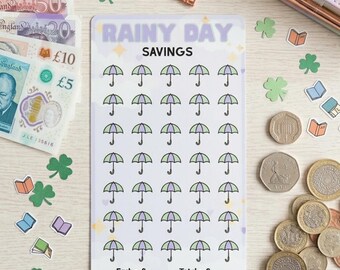 Rainy Day Savings Challenge Tracker UK | Laminated Cash Stuffing Card | Reusable Budget Binder Insert | Emergency Fund Tracker
