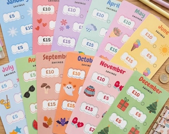 12 Month Savings Challenge Tracker | Laminated Cash Stuffing Binder Goal Planner