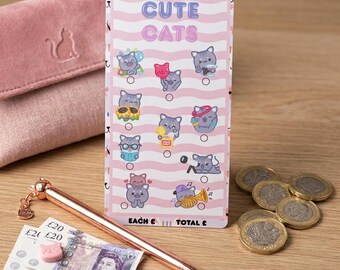 Cats Savings Challenge Tracker - Laminated Cash Stuffing Card