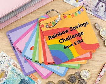 Rainbow Savings Challenge Book | Laminated Budget Tracker Set (7 Cards)