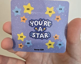 Mini Savings Challenge UK | Laminated Cash Stuffing Card | Cute Budget Tracker | Fun Money Saving (Stars)