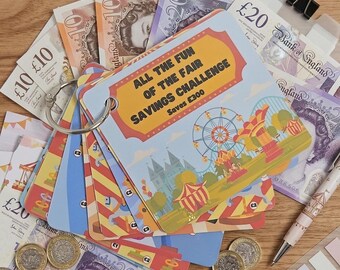 Fun Fair Savings Challenge Book | Laminated Budget Tracker Set (9 Cards)