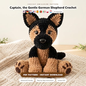 German Shepherd Crochet Pattern, No Sew Amigurumi Pattern, Dog Plush Toy, Amigurumi Dog PDF, Intermediate Crochet