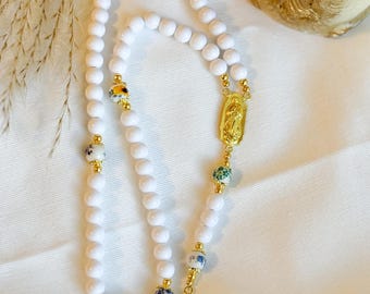 Handmade Our Lady of Guadalupe Rosary – Floral Ceramic Beads, Marian Gift