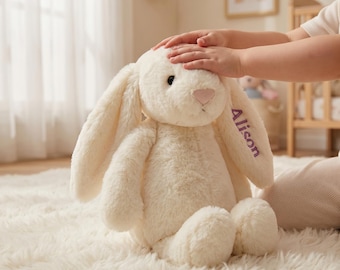 Anpassat namn Personlig kaninplysch, mjukt kaningosedjur med långa öron, babyshower-present