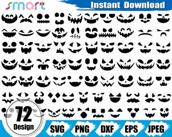 Citrouille visage Svg Bundle, citrouille Emoji visage svg, Halloween clipart vecteur svg png dxf eps pochoir coupe fichier pour silhouette cricut vinyle fichier