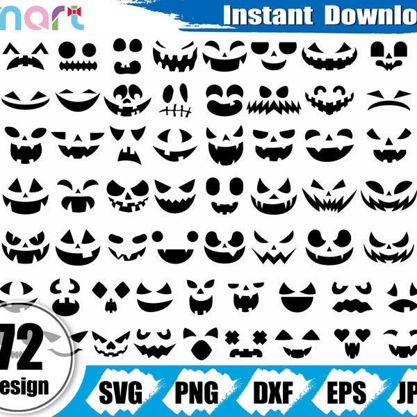 Pumpkin Face Svg Bundle,Pumpkin Emoji Face svg,Halloween clipart vector svg png dxf eps stencil cut file for silhouette cricut vinyl file