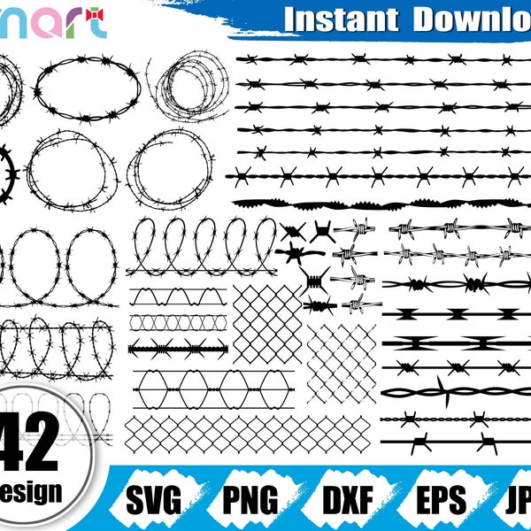 Barbed Wire svg bundle,Fence Fencing Svg,Barbed Wire vector clipart svg png dxf eps stencil cut file for Cameo silhouette cricut vinyl file