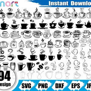 Coffee Cup Svg Bundle,Coffee svg,Coffee bean svg,Coffee Cup clipart vector png dxf eps stencil cut file per Cameo silhouette cricut vinyl
