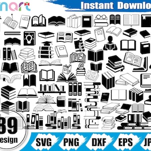 Book SVG Clipart Bundle: Library, Reading, Teacher (Digital Download)