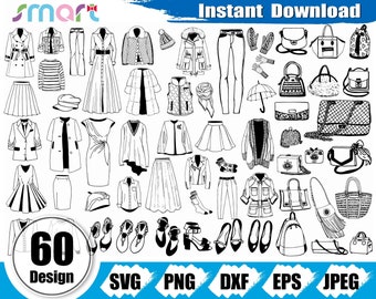 Fashion Women SVG Bundle: Handbag, Dress, Shoes Clipart (Digital Download)
