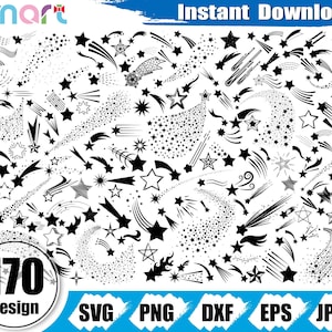 Sterren SVG bundel, vallende ster svg, meteoriet svg, sterren clipart vector svg png dxf svg eps stencil gesneden bestand voor cameo silhouette cricut vinyl
