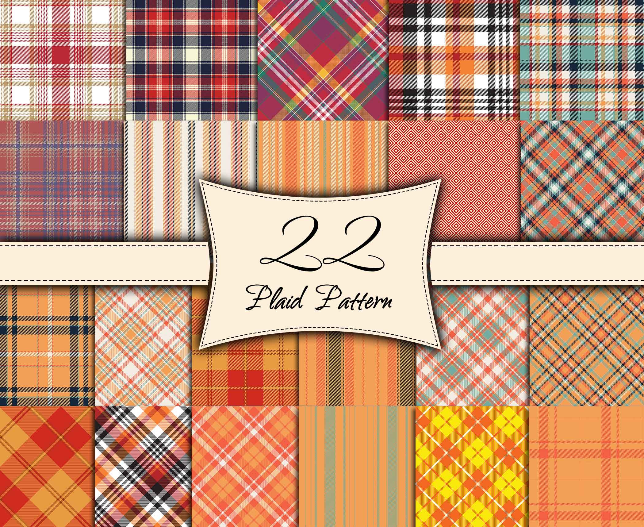 Orange Plaid Digital Paper: Seamless Buffalo Plaid Patterns (JPG File)