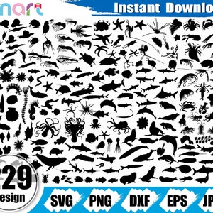 Ocean Animals Svg Bundle,Sea Animal svg,Octopus Jellyfish Starfish Seahorse seashell svg clipart vector png dxf cut file silhouette cricut