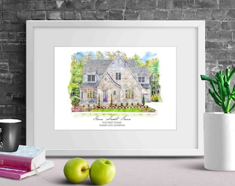 Aangepaste aquarel huis portret, aquarel huis schilderij, gepersonaliseerde huis schilderij, met de hand getekend huis, gepersonaliseerde housewarming cadeau