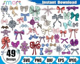 Colorful Bow Svg Bundle,Dot Hair bow svg,gift bow svg,Ribbon Bow svg clipart vector svg png dxf eps stencil cut file silhouette cricut vinyl