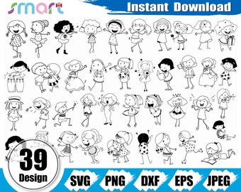 Stick Girl Svg Bundle,Stick Singing Learning Drawing Girl svg clipart vector svg png dxf eps stencil cut file for silhouette cricut vinyl