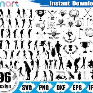 Golf-Svg-Bundle, Golf Sport svg, Golf Ball svg, Trophäe svg, Golf Sport Clipart Vektor png dxf eps Schablone geschnitten Datei für Silhouette Cricut vinyl