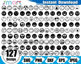 Paquete SVG de caras emoji: 127 archivos vectoriales (descarga digital)