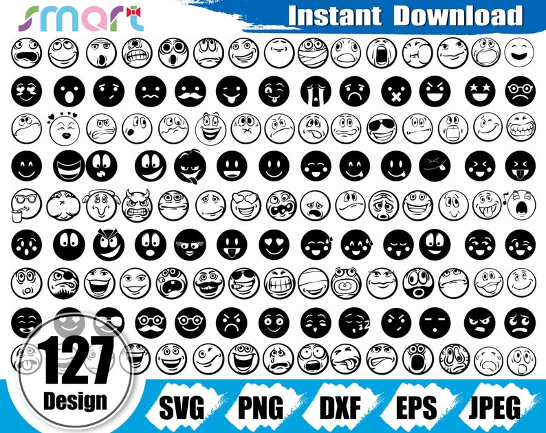 Emoji  Face Svg Bundle,Smiley Crying face svg,Emoji clipart vector svg png dxf eps stencil cut file for Cameo silhouette cricut vinyl file 