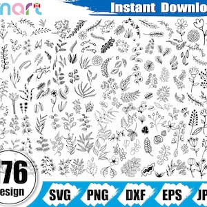 Floral SVG Bundle, Botanical Leaves, Flower Vector Graphics (Digital Download)