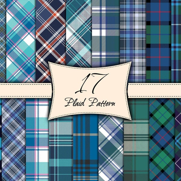 Blue Plaid Seamless Pattern, Blue Plaid Digital Papers, Plaid Texture,Blue Scottish Plaid Pattern, Blue Buffalo Plaid Background