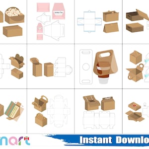 Caja de sándwich SVG, bolsa de café SVG, paquete de plantillas de caja SVG, embalaje de tarjeta SVG, PNG, DXF, EPS, plantilla, archivo de corte, silueta, Cricut