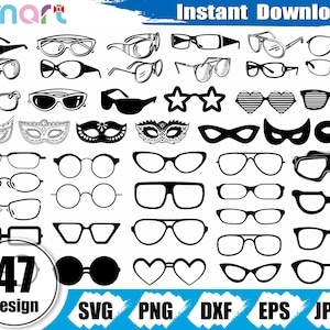Brille SVG Bundle, Sonnenbrille svg, Maske svg, Brille svg Clipart Vektor png dxf eps Schablone geschnitten Datei für Cameo Silhouette Cricut Vinyl