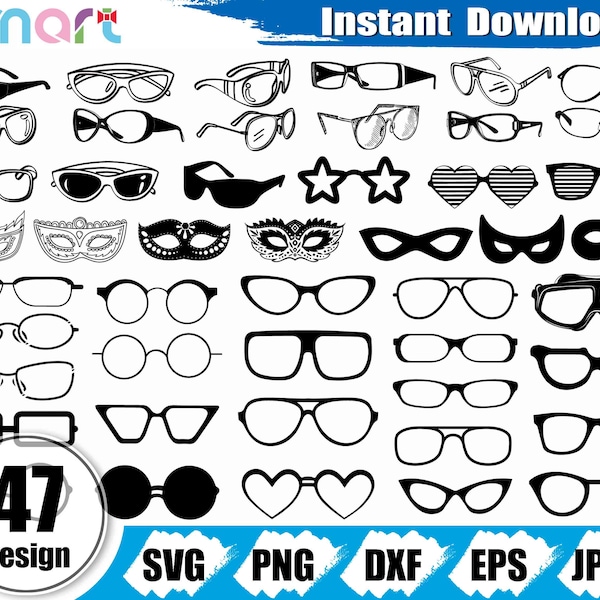 Glasses SVG Bundle,Sun Glasses svg,Mask Svg,Eye Glasses svg clipart vector png dxf eps stencil cut file for Cameo silhouette cricut vinyl