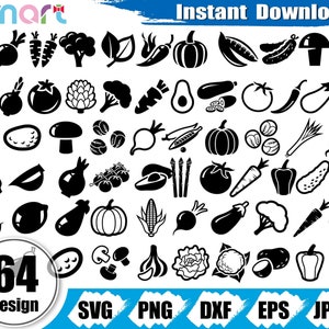 Légume svg Bundle, nourriture svg, svg citrouille, légume clipart vectoriel svg png dxf eps pochoir coupé fichier pour fichier vinyle cricut camée silhouette