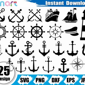 Nautische SVG-Bundle: Anker, Kompass, Leuchtturm Clipart (digitaler Download)