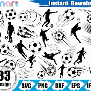 Voetbal SVG bundel, voetbal speler SVG, sport SVG, voetbal SVG clipart vector PNG DXF EPS stencil gesneden bestand cameo silhouet cricut vinyl