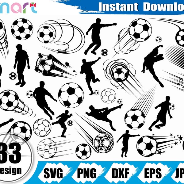 Soccer Ball Svg Bundle,Soccer Player svg,Sports svg,Football svg clipart vector png dxf eps stencil cut file Cameo silhouette cricut vinyl