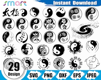 Yin Yang Svg Bundle, taoïsme svg, svg Tai Chi, Yin Yang clipart vecteur png dxf eps pochoir coupe fichier pour silhouette cricut vinyle logo monogramme