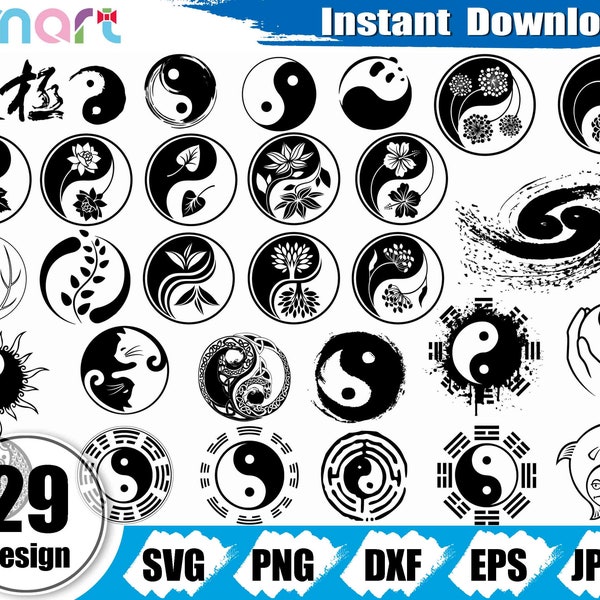 Yin Yang Svg Bundle,Taoism svg,Tai Chi svg,Yin Yang clipart vector png dxf eps stencil cut file for silhouette cricut vinyl logo monogram