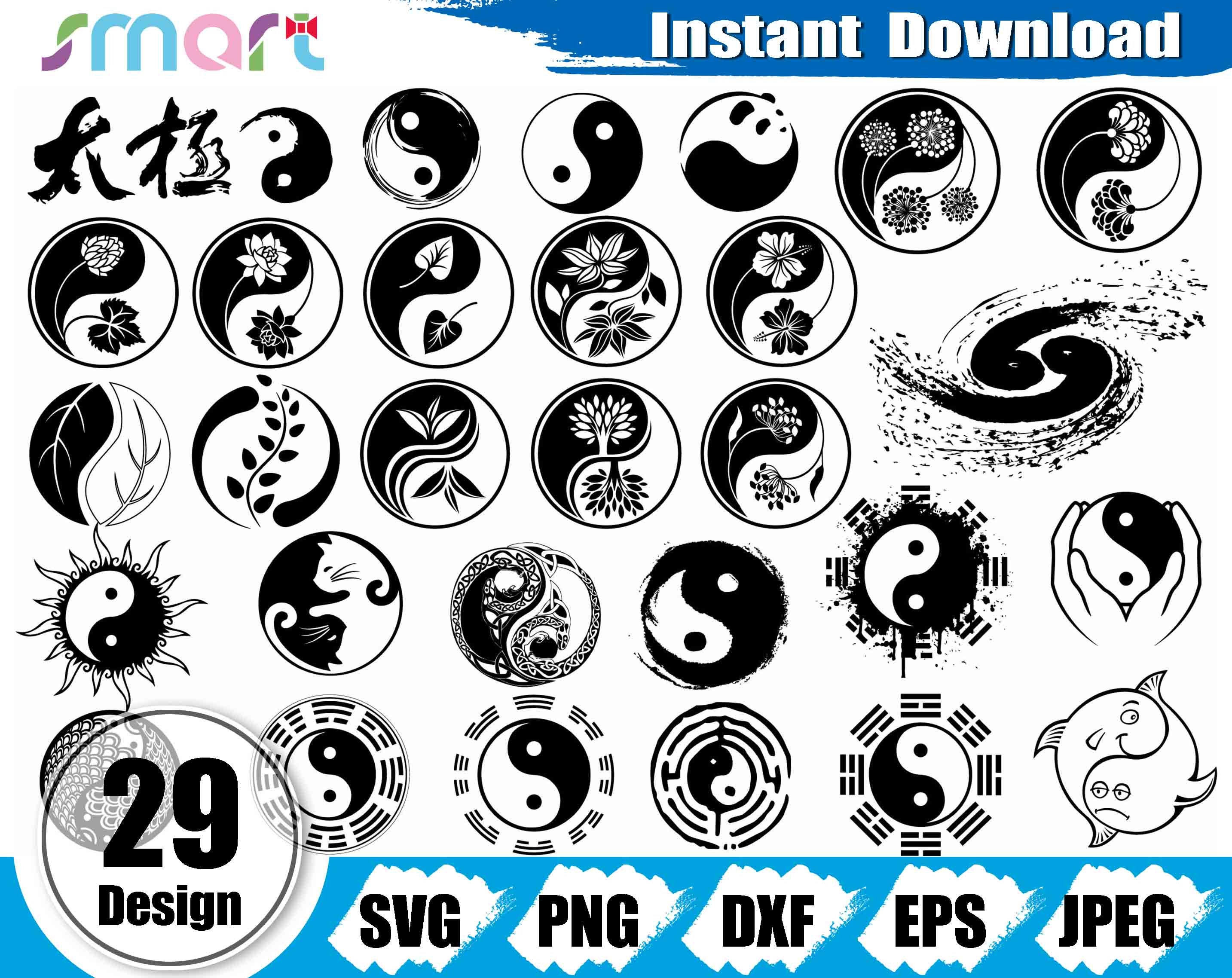 Yin Yang Svg Bundle,taoism Svg,tai Chi Svg,yin Yang Clipart Vector Png Dxf  Eps Stencil Cut File for Silhouette Cricut Vinyl Logo Monogram 