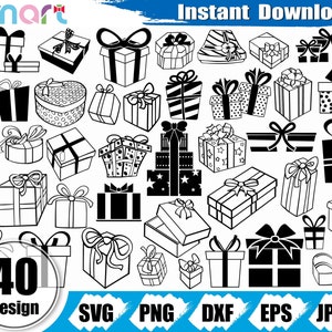 Confezione regalo Svg Bundle,Regalo di compleanno svg,Scatola regalo svg,Confezione regalo clipart vettoriale png dxf eps file di taglio stencil per Cameo silhouette cricut vinile